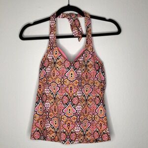 Athleta Womens Swim Top Tankini Underwire Bra Insert Pink Geometric 34B